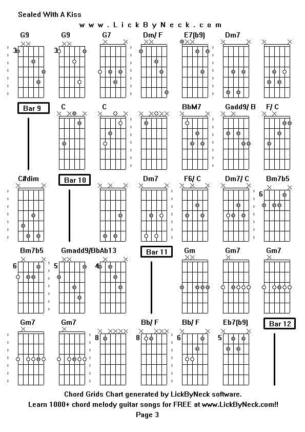 Chord Grids Chart of chord melody fingerstyle guitar song-Sealed With A Kiss,generated by LickByNeck software.